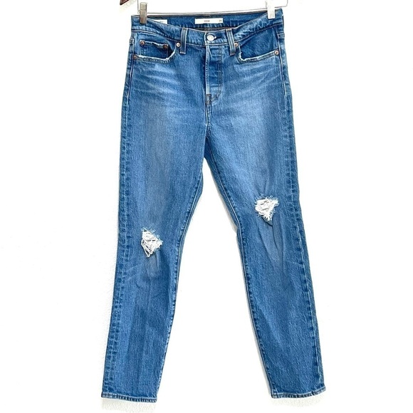 Levi's Premium Woman Wedge Distress Ripped Denim Jeans Size 26 - Picture 1 of 16